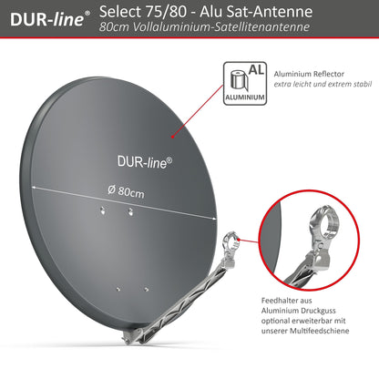 DUR-line Select 80cm Satellitenschüssel Anthrazit mit LNB-Halterung