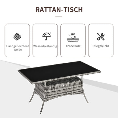 Outsunny Gartentisch Polyrattan Glastisch - grau 150x85cm