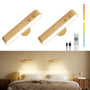 FULNIX Akku-Wandleuchte Holz, 7500 mAh, RGB, dimmbar, Fernbedienung – Massivholz-Gehäuse, 360° drehbare Magnethalterung