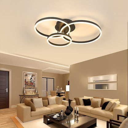 ZMH LED Deckenleuchte Wohnzimmer 3 Ringe Schwarz Dimmbar 82cm
