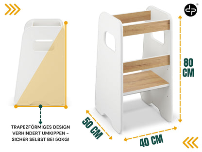 defiPad Lernturm Montessori höhenverstellbar – ab 1 Jahr, Weiss Eiche