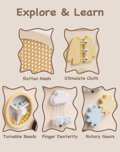 ROBUD Holz Lauflernwagen 2-in-1 - Puppenwagen Montessori Board