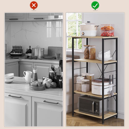 WOLTU Küchen Standregal Holz Stahl - 4 Ablagen Hell Eiche Schwarz