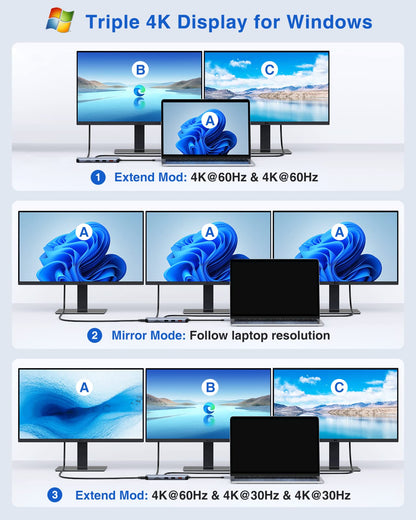 LIONWEI UC3703 USB-C Dockingstation - Triple Display 12-in-1