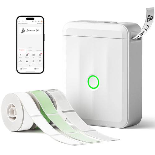 NIIMBOT D110 Bluetooth Etikettendrucker mit 3 Etikettenrollen, weiss