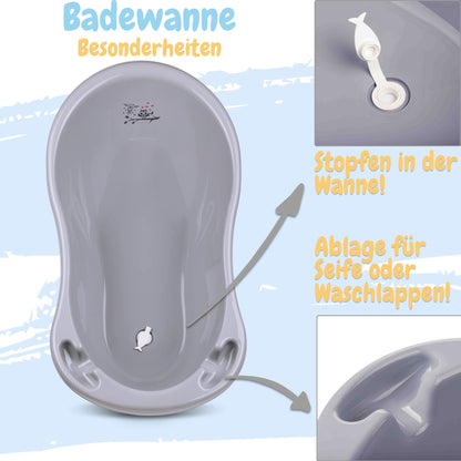 BabyCare Baby Badewanne 4-tlg. Set – Gestell, Neugeborene, TÜV-geprüft