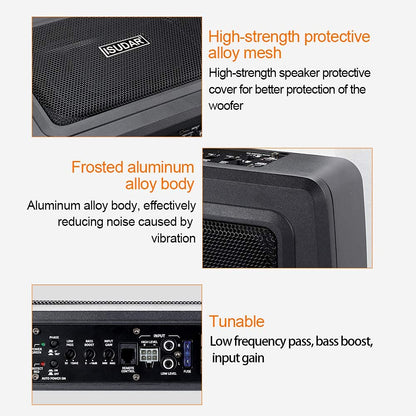 ISUDAR 9" aktiver Untersitz-Subwoofer – 600W, schlank, schwarz