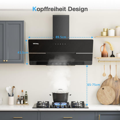 IsEasy Dunstabzugshaube Kopffrei Abluft/Umluft 90cm Schwarz