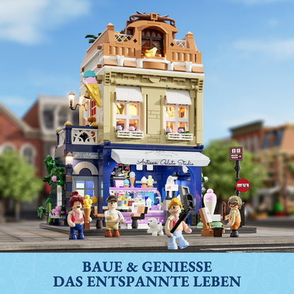 FUNWHOLE Stadtleben Eisdiele F9078 Klemmbausteine Haus mit Beleuchtung