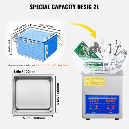 Vevor Ultraschallreiniger 2L Edelstahl mit Heizung und Digital-Timer