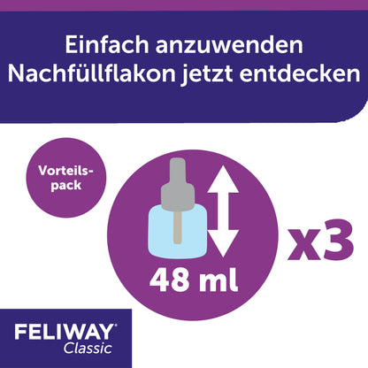 FELIWAY Classic Vorteilspack für Katzen – 3x Nachfüllflakon 48ml