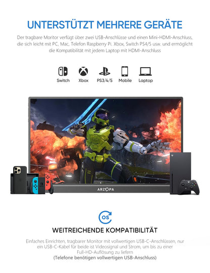 ARZOPA Z1FC Tragbarer Gaming Monitor - 16.1" 144Hz FHD HDR