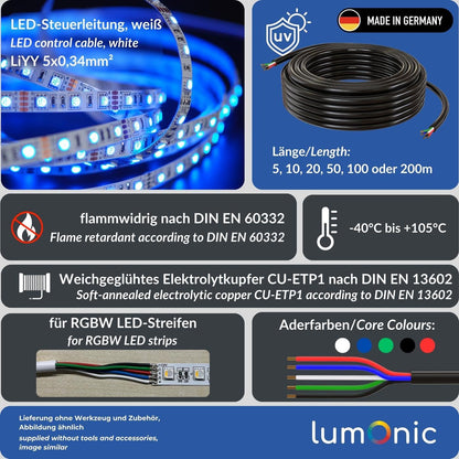 Lumonic 5-adrige 0,34mm² LED Steuerleitung – LiYY 100m schwarz
