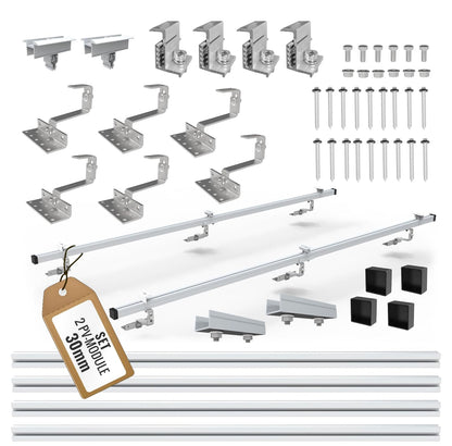 Photovoltaik-Modul-Set 2x – Ziegeldach-Aufständerung 25-40mm