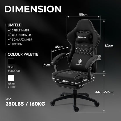 Dowinx Gaming Stuhl Stoff Bürostuhl Massage - Schwarz