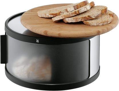 WMF Brotkasten Rund mit Schneidebrett - Edelstahl Schwarz