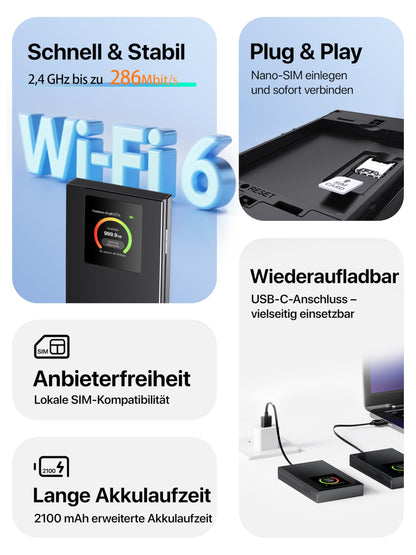 Tenda MF6 Mobiler WLAN Router, 4G LTE Hotspot mit Wi-Fi 6
