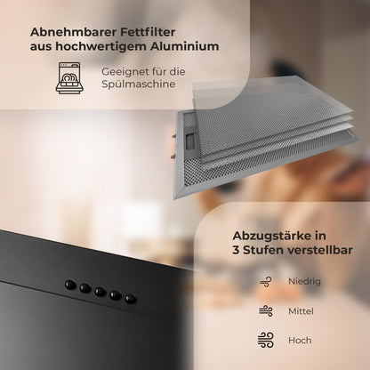 YUNA SIVA 1360Y Dunstabzug Kopffreihaube - 60cm matt schwarz