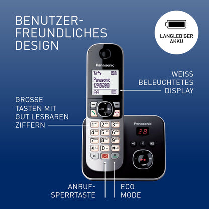 Panasonic KX-TG6864GB Schnurlostelefon 4 Mobilteile AB - Schwarz-Silber