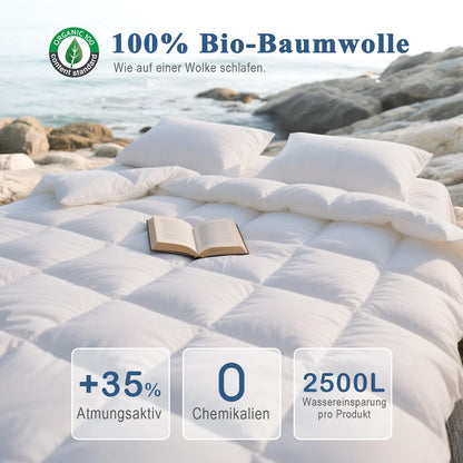 APSMILE Daunendecke 200x200 - Ganzjahres, Bio-Baumwolle, Weiss