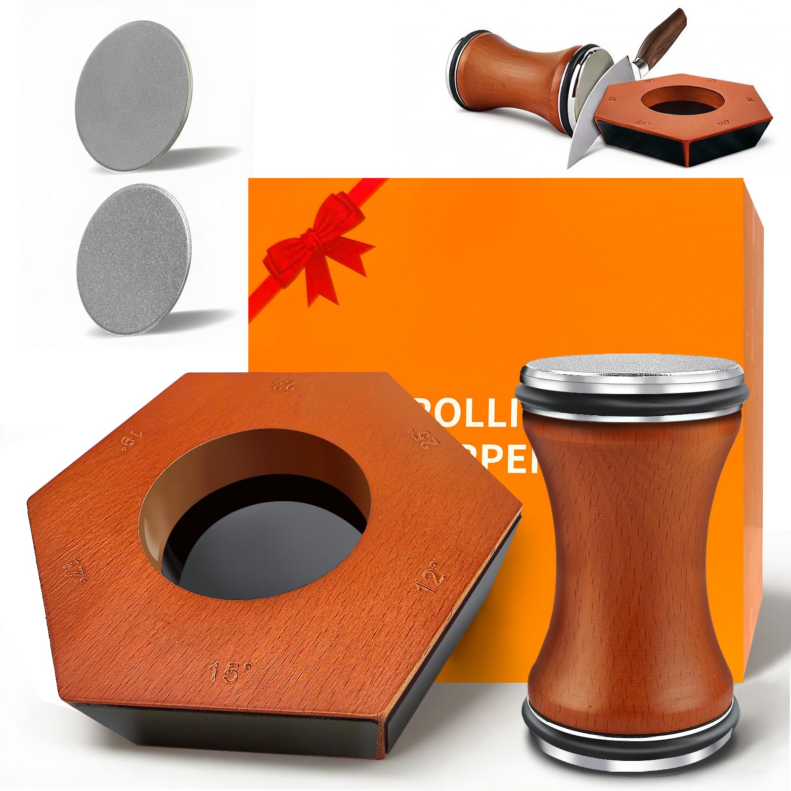 Rollschleifer Messerschärfer mit Magnet, 6 Schärfwinkel und Diamant – rollendes Schärfen für Küchen- und Outdoor-Messer