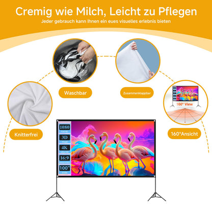 VISULAPEX 100" Beamer Leinwand 16:9 4K HD mit Stativ Tragbar