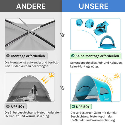WolfWise Strandmuschel Pop-Up Zelt mit UV-Schutz 50+, 3-4 Personen
