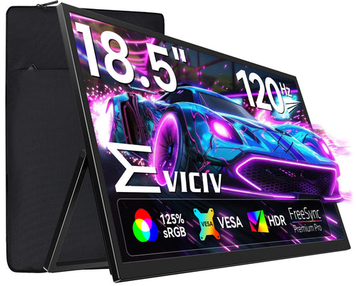 EVICIV Tragbarer Gaming Monitor 18.5 Zoll 120Hz FHD: Rechteckiges, schwarzes Display für mobiles Gaming.
