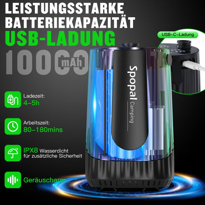 Spopal Campingdusche mit Pumpe, tragbar, 10000 mAh, IPX8