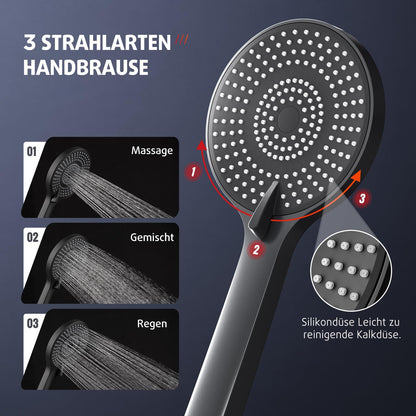 Rainsworth Duschsystem Komplettset – Regendusche Schwarz 25cm