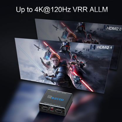 HDMI 2.1 Splitter 1x2 - 8K 60Hz 4K 120Hz VRR ALLM Scaler
