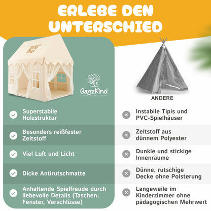 GANZKIND® Kinder Spielhaus Indoor – 2 Eingänge, 5 Fenster