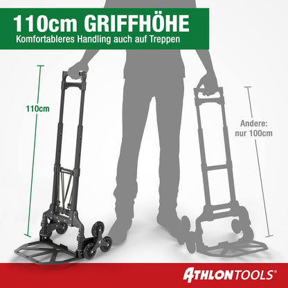 ATHLON TOOLS Treppensteiger-Sackkarre klappbar Aluminium – langer Griff 110cm