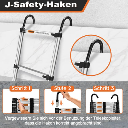 HBTower 2.6m Teleskopleiter Aluminium mit Haken - Silber