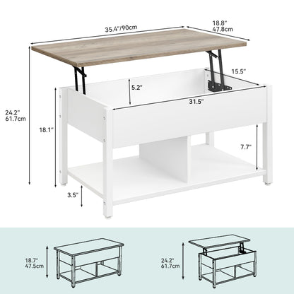 YITAHOME Couchtisch Anhebbar Höhenverstellbar Stauraum Weiss-Grau