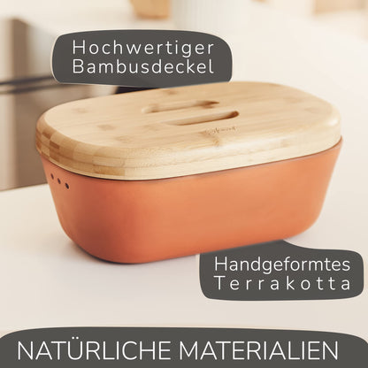Steinzeit Design Brotkasten - Keramik mit Bambusdeckel