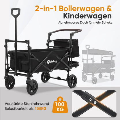 Sekey Bollerwagen Faltbar mit Dach 2 Kinder - SS5050 Schwarz