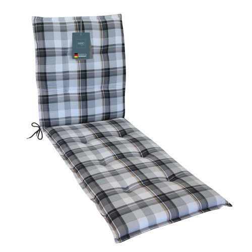 LILENO HOME Gartenliegenauflage Karo Grau, 188x60x5 cm – gepolsterte Auflage für Gartenliegen und Sonnenliegen