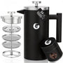 Coffee Gator French Press Kaffeebereiter 1 Liter Edelstahl mit doppelwandigem Gehäuse und Kaffeedose