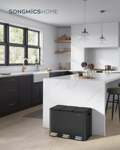 SONGMICS HOME LTB740B02V1 Mülltrennsystem 3x15L - Tintenschwarz
