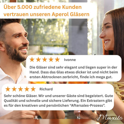 Maxito Aperol Gläser Set 400 ml, 6 Stück, mit Gravur, Cocktailgläser