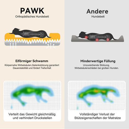 Pawk Orthopädisches Hundebett 89x63 cm, Memory Foam, waschbar, grau