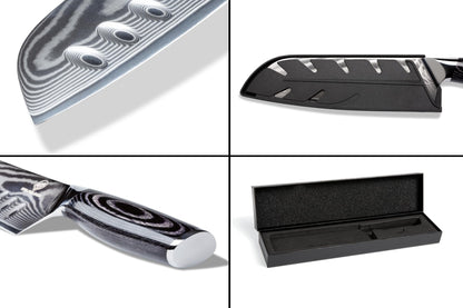 Wolfblood PRO Damast Santoku Messer XL - Profi Küchenmesser