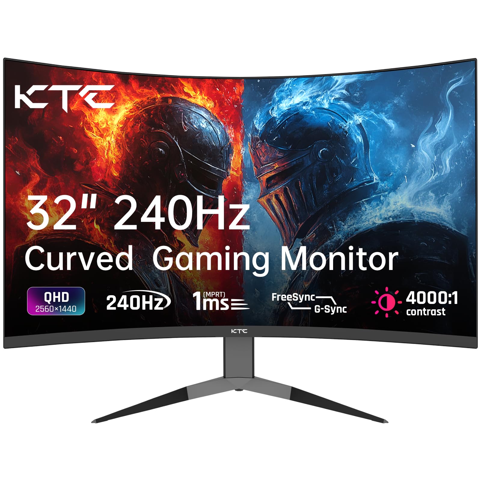 KTC 32 Zoll Curved Gaming Monitor 1000R - 2K WQHD 240Hz. Schwarzes, 1000R gekrümmtes Display für hochauflösendes, flüssiges Gaming.