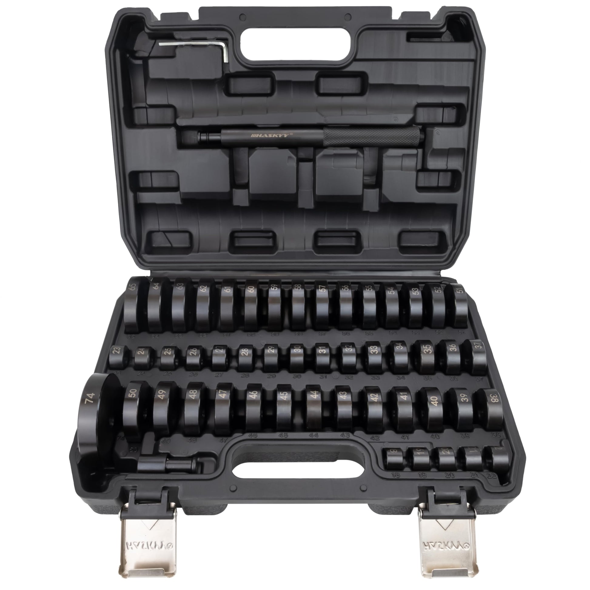 Universal Druckstück Presswerkzeug Lager Buchsen Simmerring 52-teilig. Metallteile zum Ein- u. Auspressen.