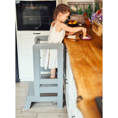 MEOWBABY Lernturm Höhenverstellbar – Kinder Tritthocker Grau