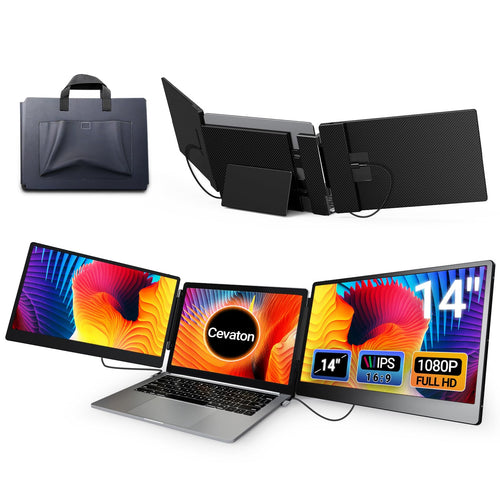 Cevaton Tragbarer Laptop Monitor – 14 Zoll FHD IPS. Rechteckig, schwarz. Erweitert den Laptop-Arbeitsbereich für Multitasking.