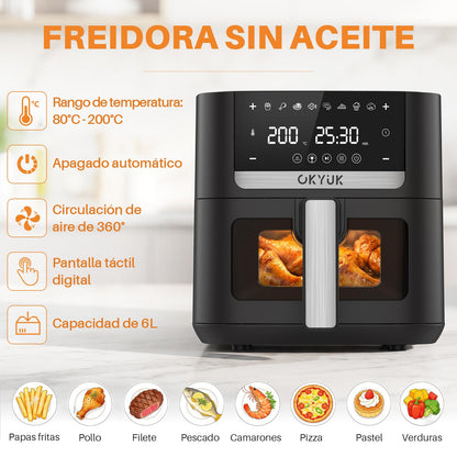 OKYUK Heissluftfritteuse RA400DV, 6 L Airfryer, 1200 W, 8 Programme