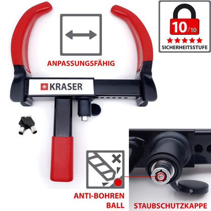 KRASER KR820 Radkralle – Parkkralle für Auto, Anhänger, Wohnmobil