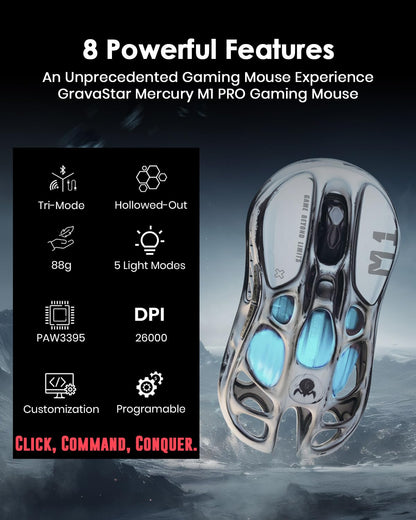 GravaStar Mercury M1 Pro Gaming-Maus 4K - Silver Mist